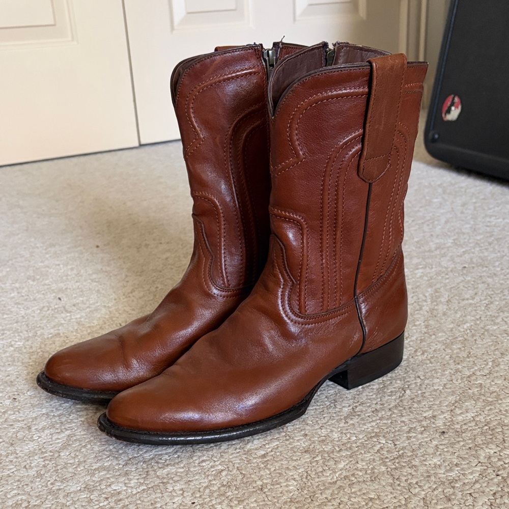 Men's Brown Leather Zip Up Western Boots